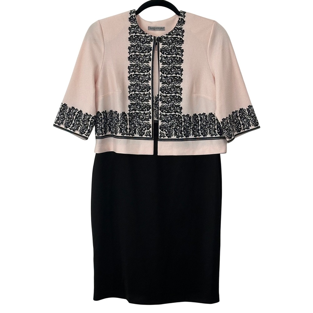 Danny Nicole Women Dress 18 Pink Black Damask 2 PC Set Feminine Classic Church